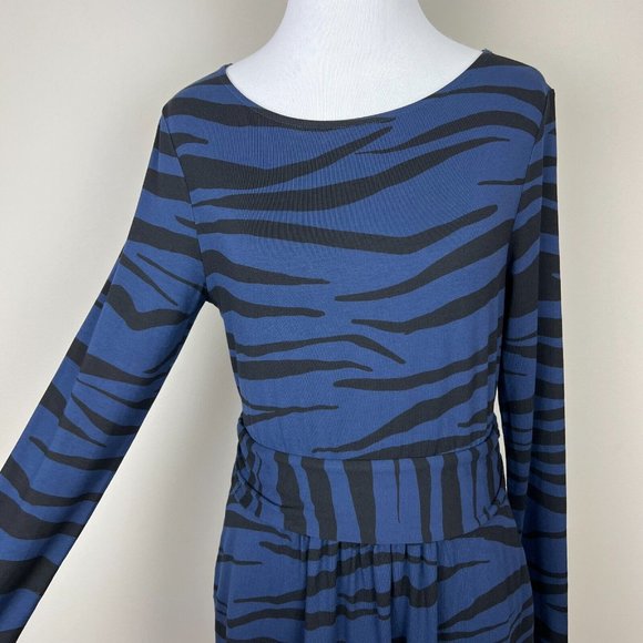 Boden Abigail Dress 6P Navy Blue Zebra Pattern Jersey Stretch Knit Long Sleeve - Picture 4 of 13